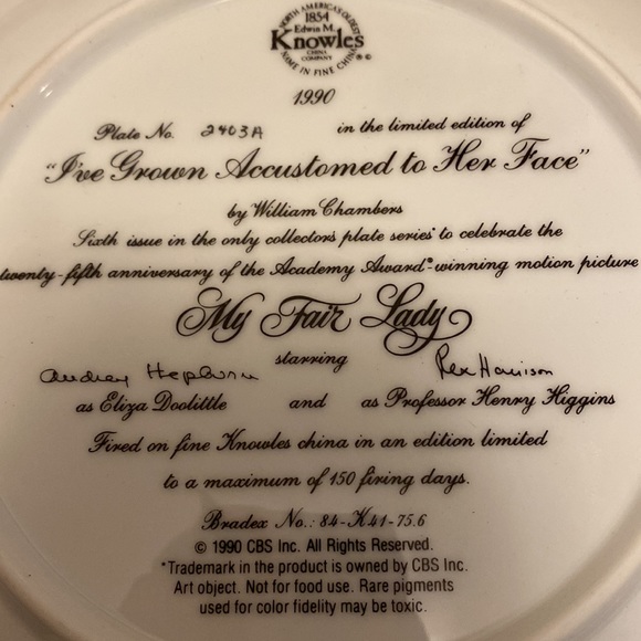 Vtg. My Fair Lady Plate XC Certificate of Authenticity Original Box Like New! - Picture 6 of 6
